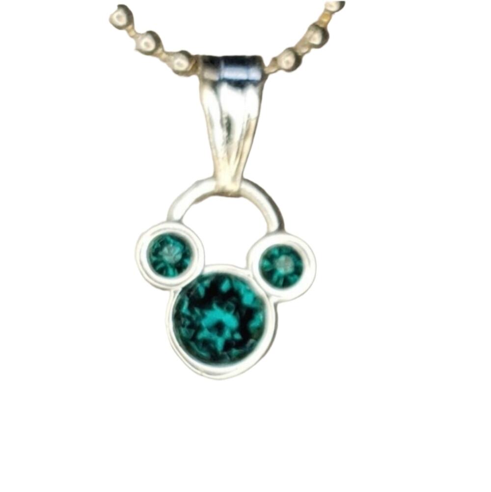 Disney Mickey Mouse Necklace Gem Blue/Green Silver-Toned